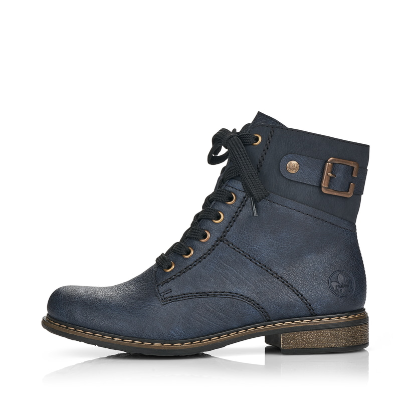 
Ozeanblaue Rieker Damen Schnürstiefel 71242-15 mit Schnürung und Reißverschluss. Schuh Außenseite