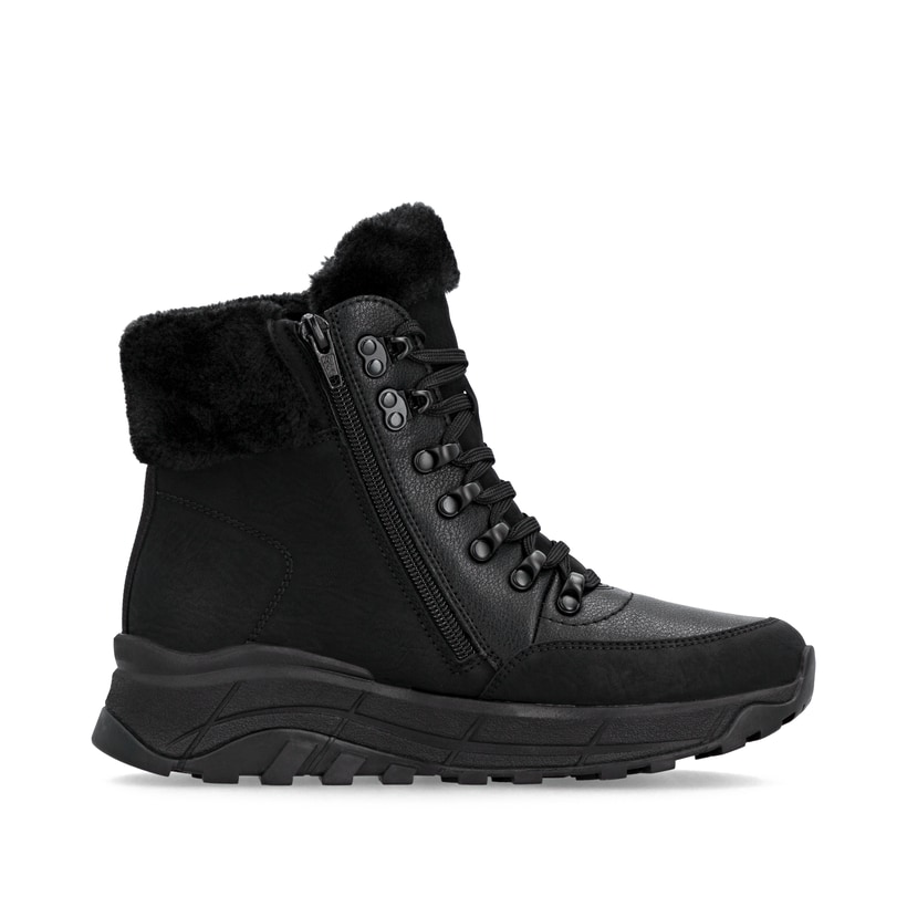 Schwarze Rieker Damen Schnürstiefel W0063-02 mit wasserabweisender TEX-Membran. Schuh Innenseite.