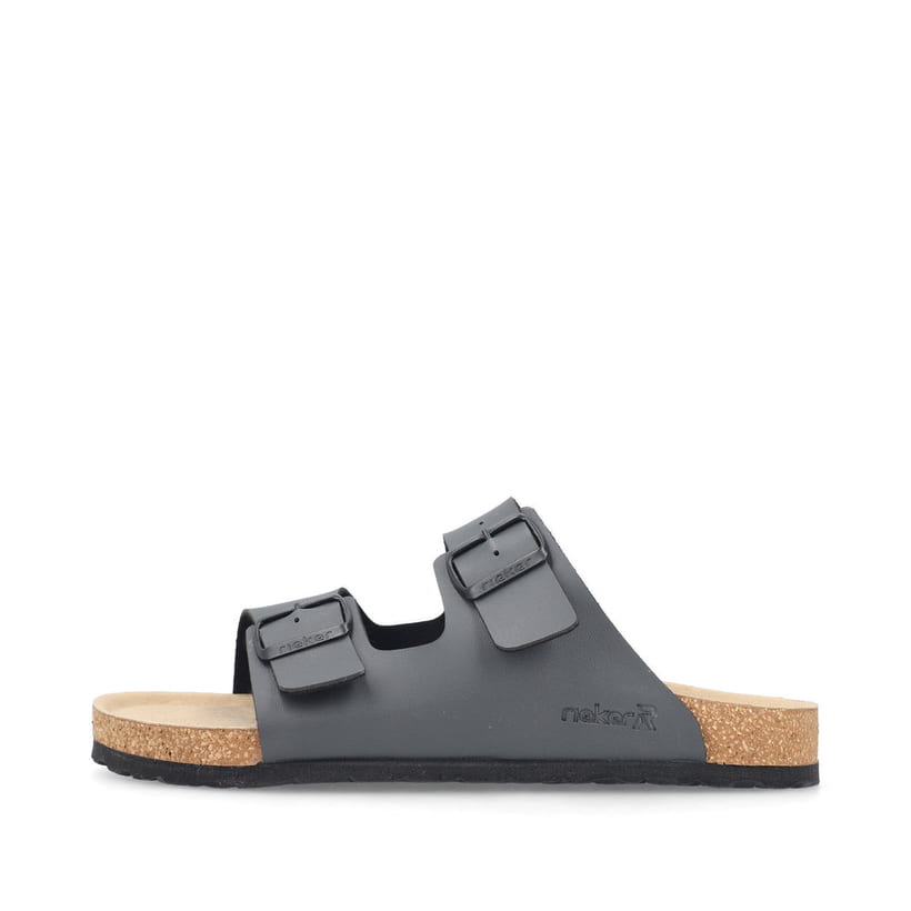 Mules Rieker grises pour homme 22190-45 avec boucles. Côté extérieur de la chaussure.