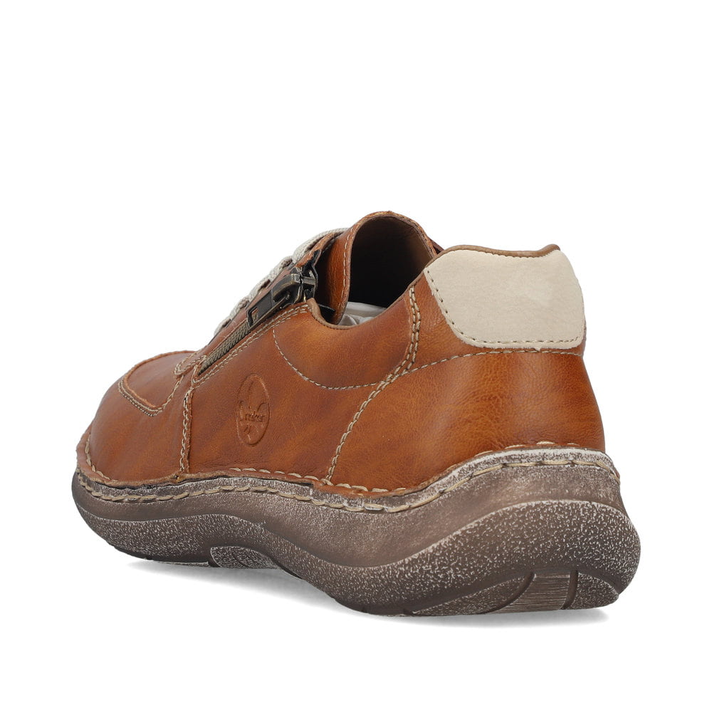 Braune Rieker Herren Schnürschuhe 03030-25 mit Reißverschluss sowie Extraweite H. Schuh von hinten.