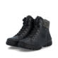 Schwarze Rieker Damen Schnürstiefel Z7230-00 aus Glattleder. Schuhpaar seitlich schräg.