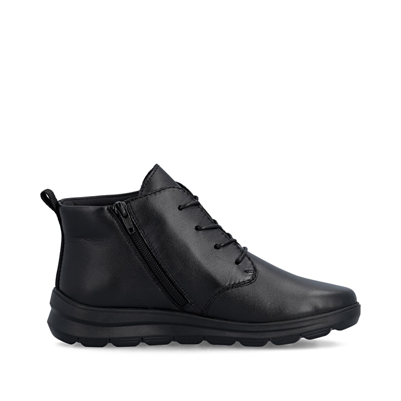 Schwarze Rieker Damen Schnürstiefel Z0022-01 aus Glattleder mit Reißverschluss. Schuh Innenseite.