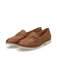 Braune Rieker Damen Loafer 45300-24 mit Gummizug sowie schmaler Passform E 1/2. Schuhpaar seitlich schräg.