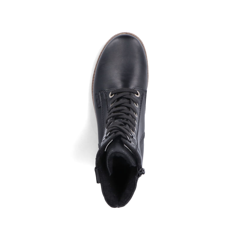 Tiefschwarze Rieker Damen Schnürstiefel 73542-00 mit Schnürung und Reißverschluss. Schuh von oben