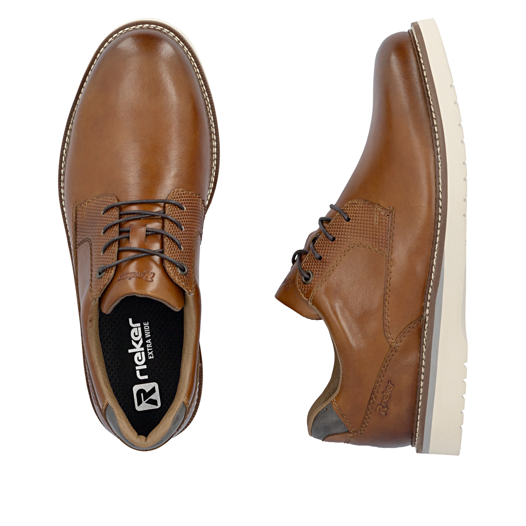 Chaussures à lacets Rieker marron pour hommes 04503-24 en cuir lisse. Chaussure vue de dessus, couchée.