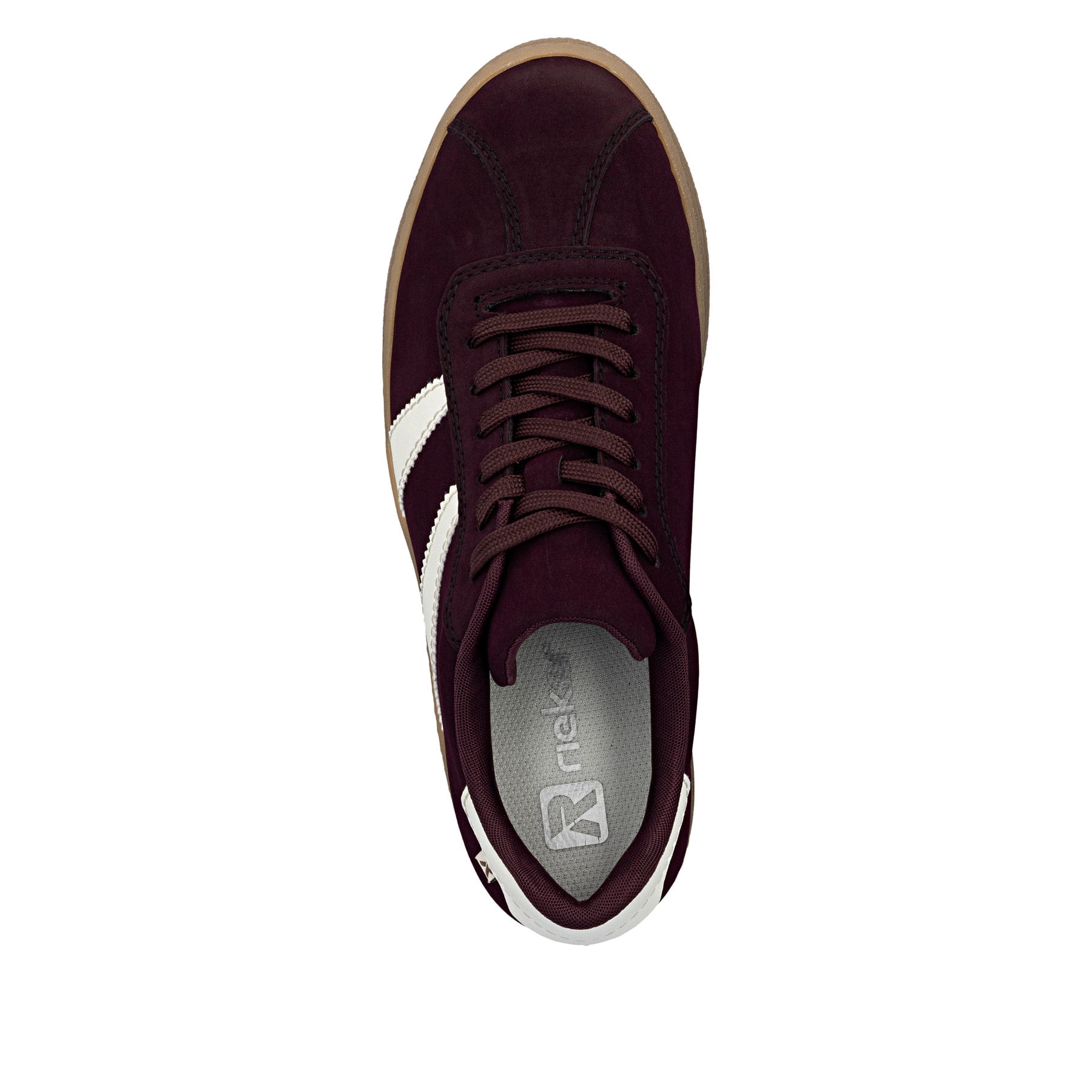 Baskets basses Rieker rouges pour femme M7601-30 avec lacets. Semelle extérieure de la chaussure.