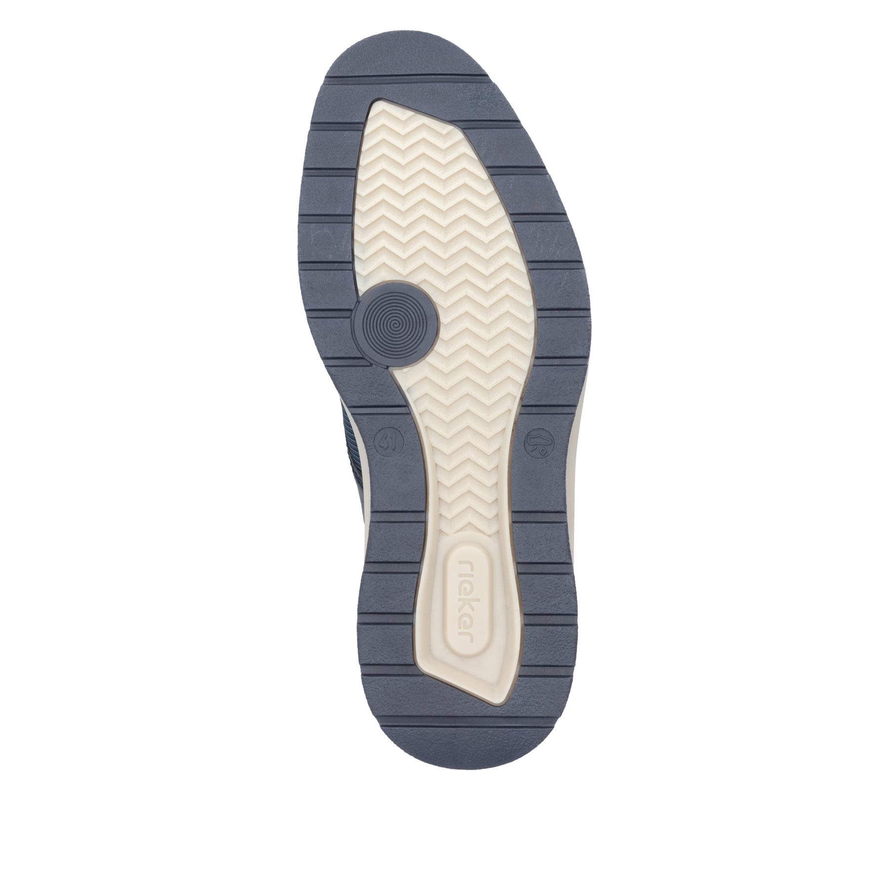Mocassins Rieker bleus pour homme 14750-14 avec bande élastique. Semelle extérieure de la chaussure.