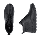 Schwarze Rieker Damen Schnürstiefel Z0022-01 aus Glattleder mit Reißverschluss. Schuh von oben, liegend.