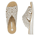 Beige Rieker Damen Pantoletten V0689-63 mit Strasssteinen. Schuh von oben, liegend.