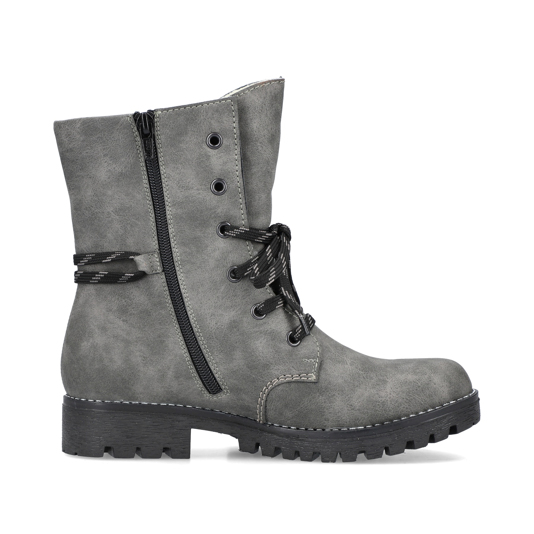 Mondgraue Rieker Damen Schnürstiefel 785K0-45 mit Schnürung und Reißverschluss. Schuh Innenseite