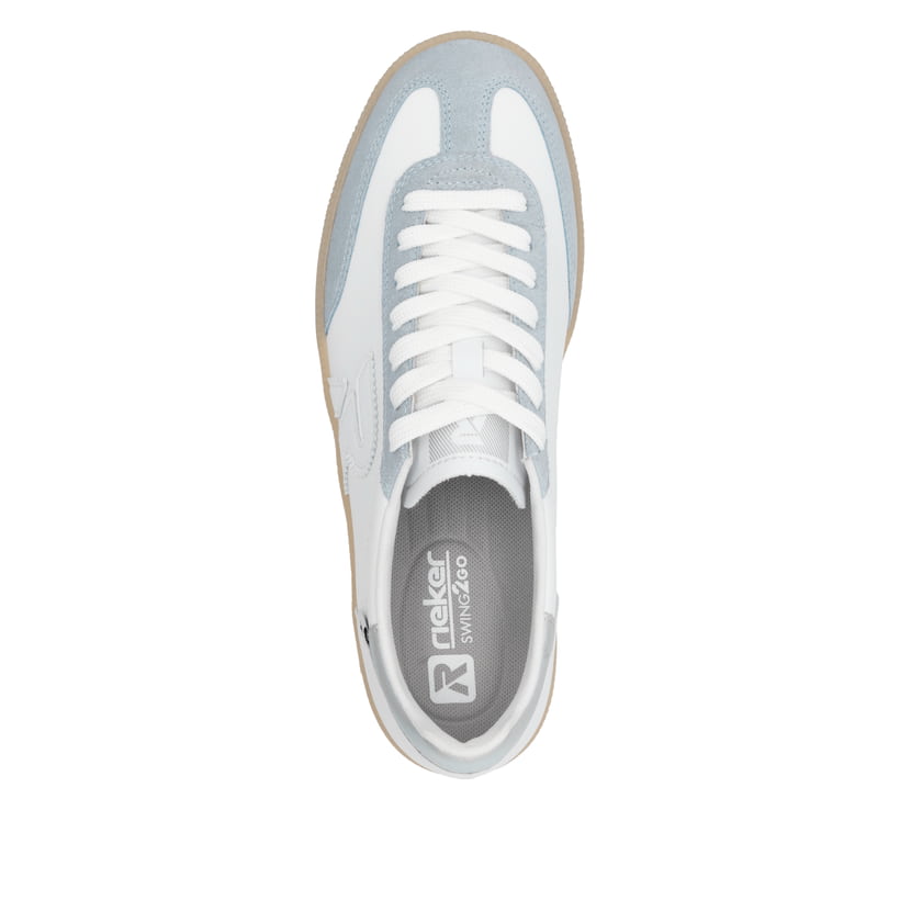 Weiße Rieker Damen Sneaker Low W2200-84 mit einer Schnürung. Schuh von oben.