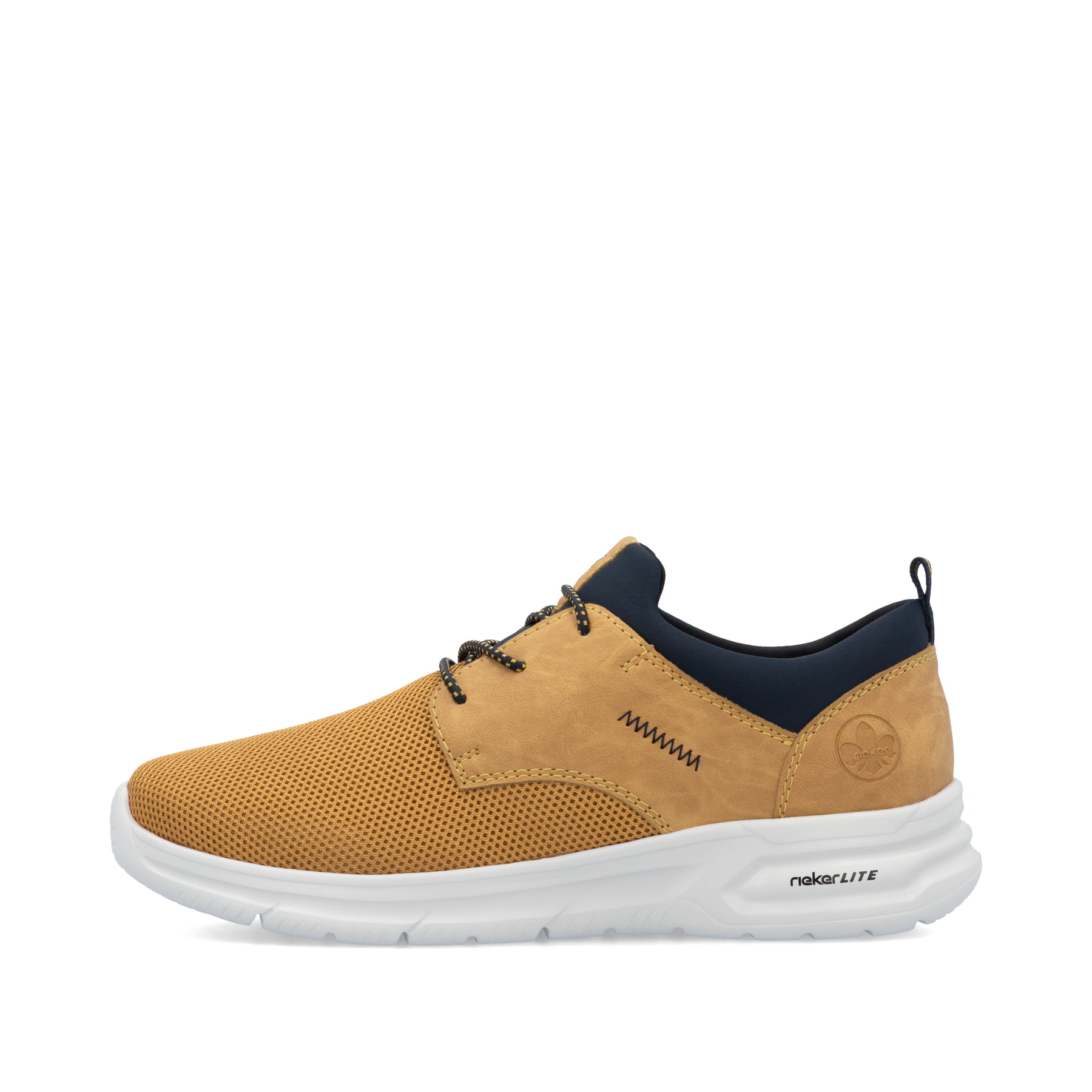 Gelbe Rieker Herren Slipper B7371-68 mit einem Gummizug sowie Komfortweite G 1/2. Schuh Außenseite.