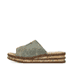 Mintgrüne Rieker Damen Pantoletten 62905-53 mit moderner Spannnaht. Schuh Außenseite.