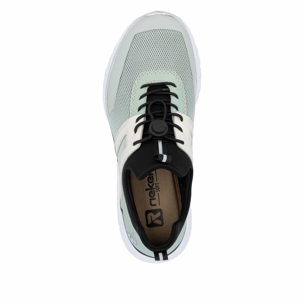 Baskets basses Rieker vertes végétaliennes pour femme M6061-52. Chaussure vue de dessus.