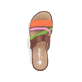 Mehrfarbige Rieker Damen Pantoletten V3652-96 mit einem Klettverschluss. Schuh von oben.