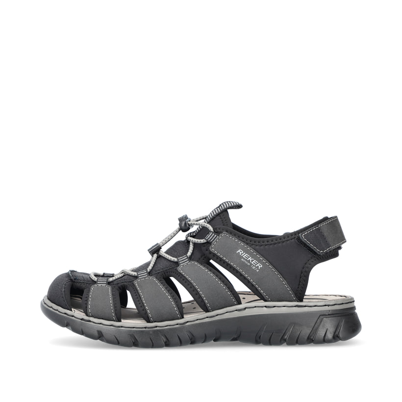 Schwarze Rieker Herren Trekkingsandalen 26770-00 mit einem Klettverschluss. Schuh Außenseite.