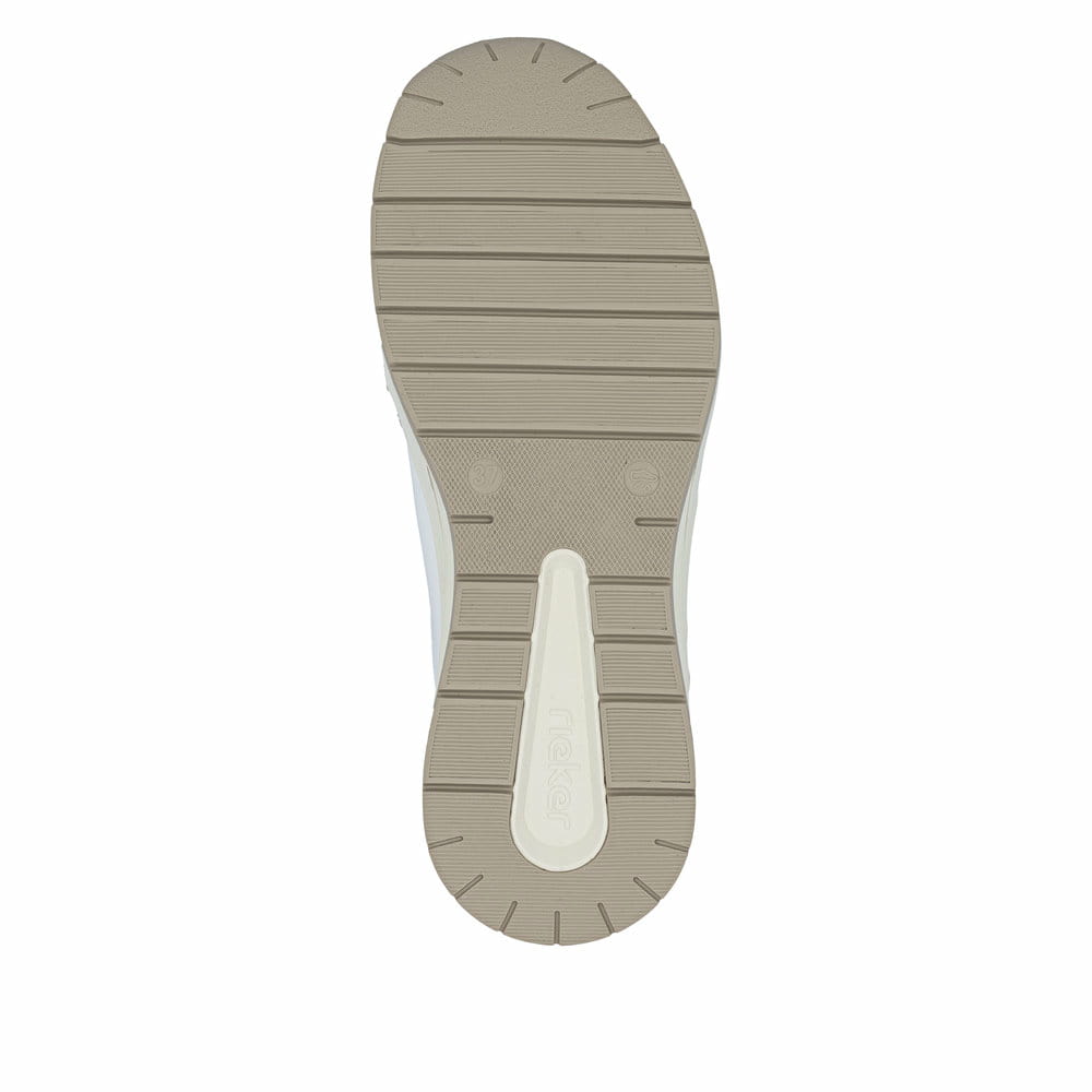 Chaussures à lacets Rieker blanches femme N9504-80 avec fermeture éclair. Semelle extérieure de la chaussure.