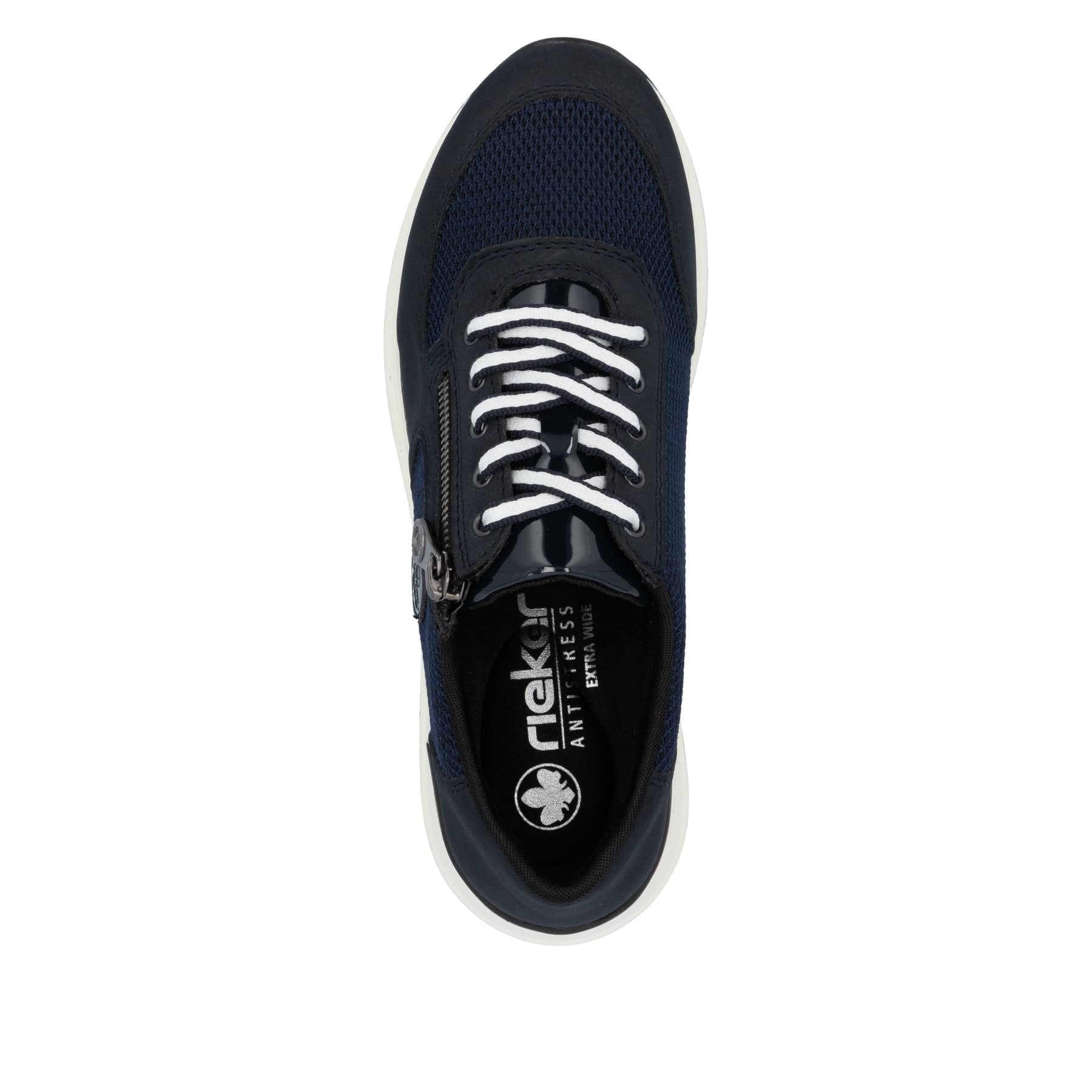Blaue Rieker Damen Sneaker Low N1411-14 mit einem Reißverschluss. Schuh von oben.