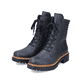 
Pazifikblaue Rieker Damen Biker Boots 72600-14 mit Schnürung und Reißverschluss. Schuhpaar schräg.
