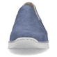 Blaue Rieker Damen Slipper N3363-10 mit Elastikeinsatz sowie schmaler Passform E. Schuh von vorne.