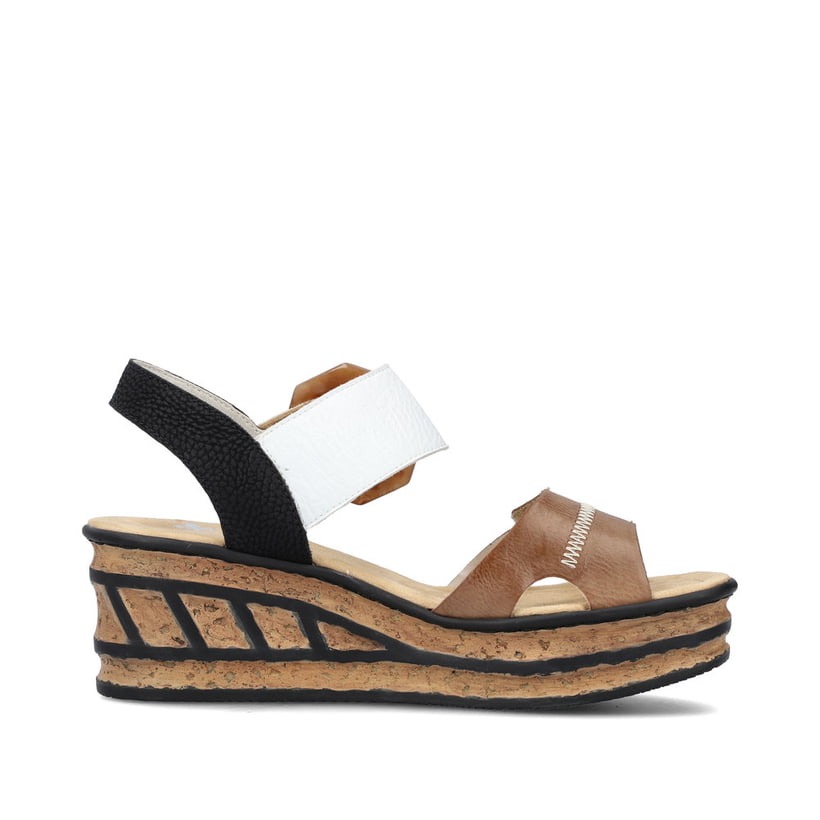 Beige Rieker Keilsandaletten 68176-64 mit trendigen Schnalle. Schuh Innenseite.