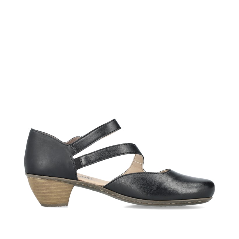 Schwarze Rieker Pumps 41780-00 mit Schnalle sowie einer extra weichen Decksohle. Schuh Innenseite.