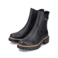 
Asphaltschwarze Rieker Damen Chelsea Boots 72690-00 mit einer leichten Sohle. Schuhpaar schräg.