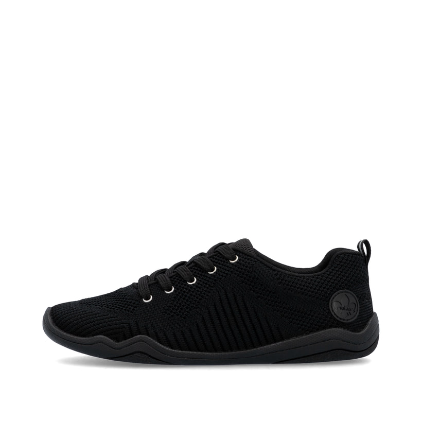 Schwarze vegane Rieker Damen Schnürschuhe 45222-00,Barfußschuhe mit Einlegesohle. Schuh Außenseite.