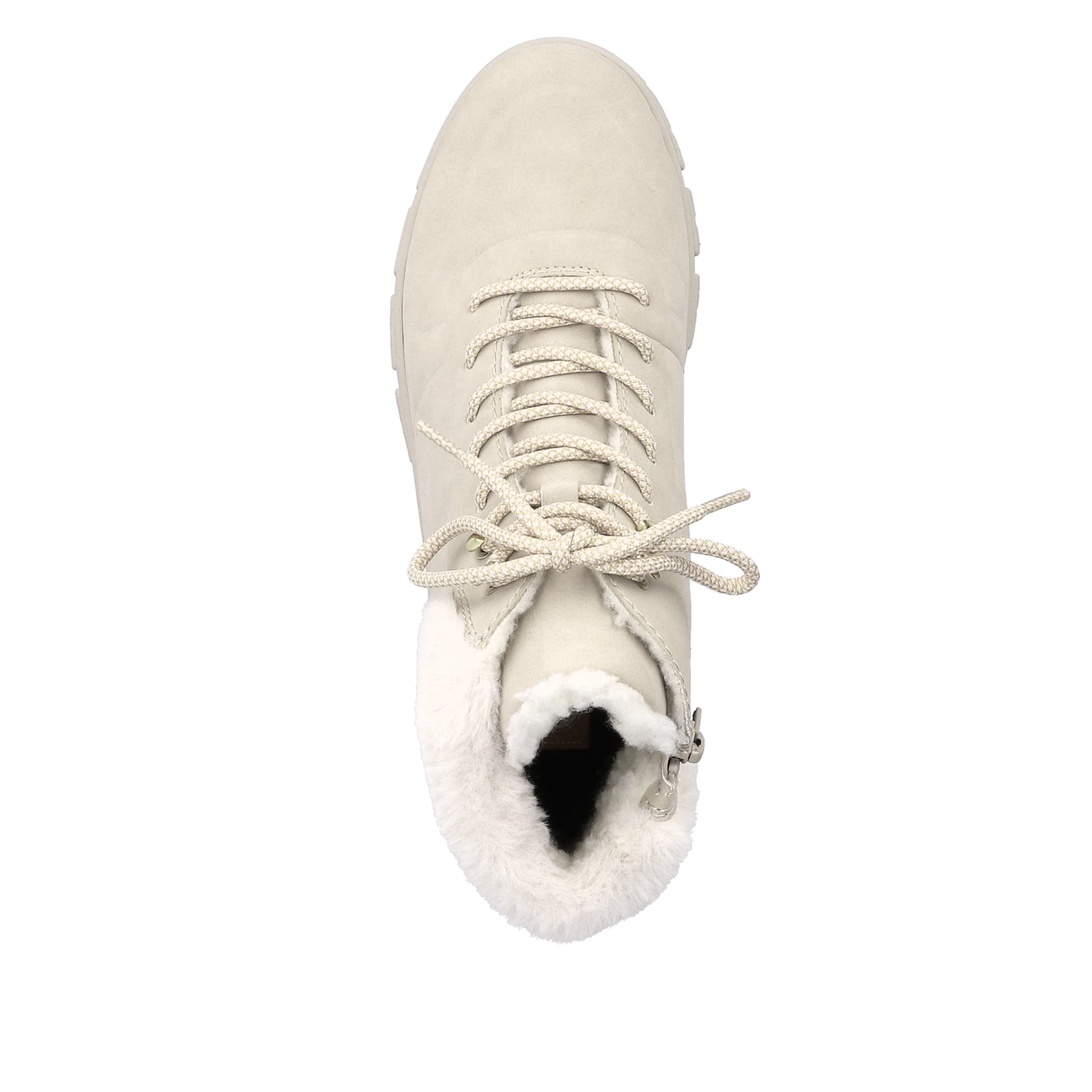 Hellbeige Rieker Damen Schnürstiefel Z1101-62 mit einer robusten Profilsohle. Schuh von oben