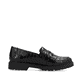 Glanzschwarze Rieker Damen Loafer 45560-03 mit einer extra weichen Decksohle. Schuh Innenseite.