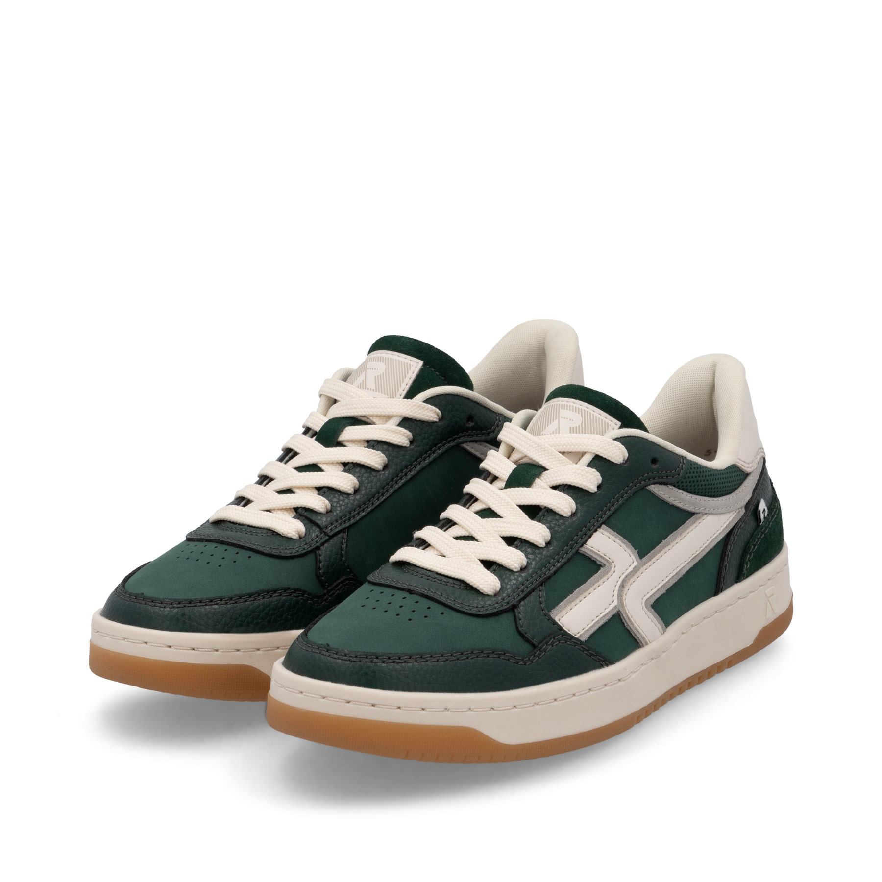 Baskets basses Rieker vertes pour femme W1900-54 avec semelle durable. Chaussures inclinées sur le côté.