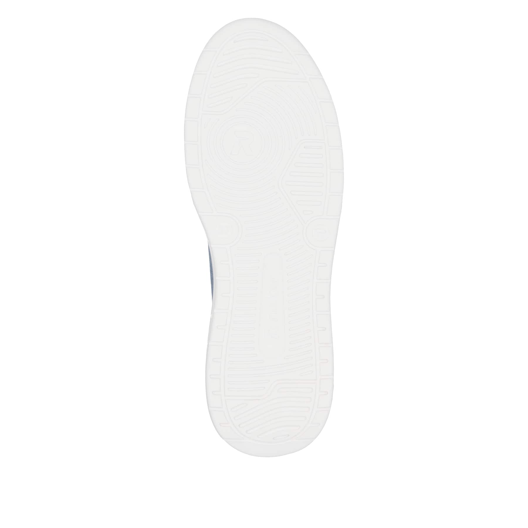 Baskets basses Rieker bleues végétaliennes femme W2302-14 avec lacets. Semelle extérieure de la chaussure.