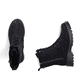 Schwarze Rieker Damen Biker Boots 73210-00 mit einem Reißverschluss. Schuh von oben, liegend.