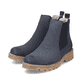 Atlantikblaue Rieker Damen Chelsea Boots 73250-14 mit einem Reißverschluss. Schuhpaar seitlich schräg.