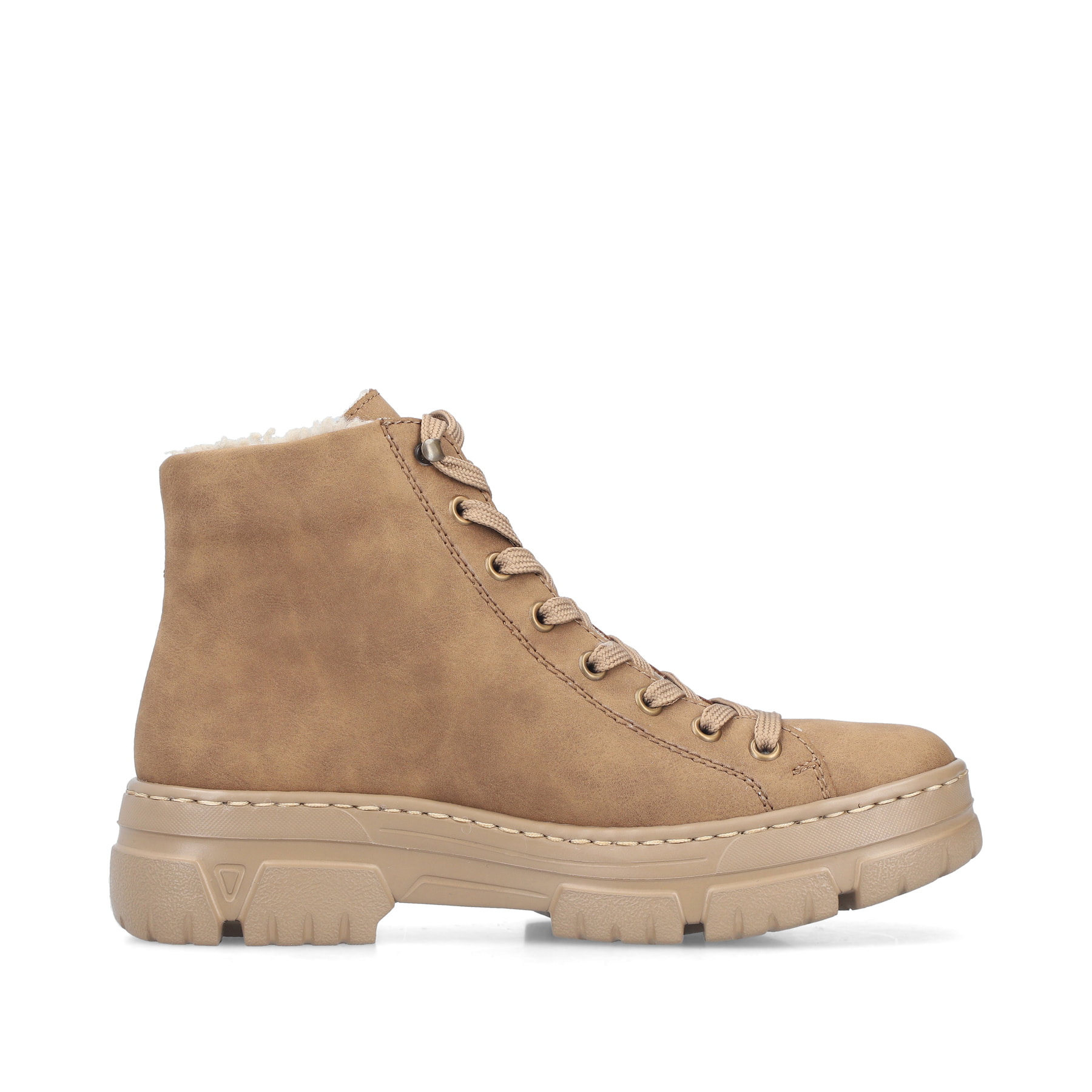 Beige Rieker Damen Schnürstiefel Z7410-20 mit modernen Ziernähten. Schuh Innenseite.