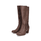 Nussbraune Rieker Damen Hochschaftstiefel 96081-25 mit modischer Kordel. Schuhpaar seitlich schräg.