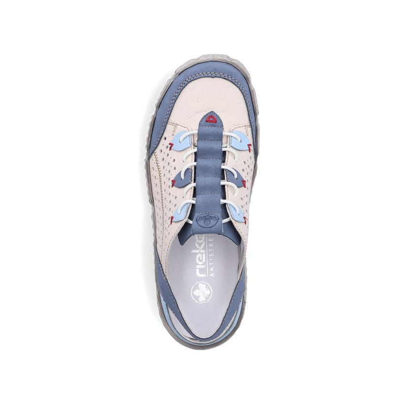 Mocassins Rieker beiges pour femme L0375-91 en cuir lisse. Chaussure vue de dessus.