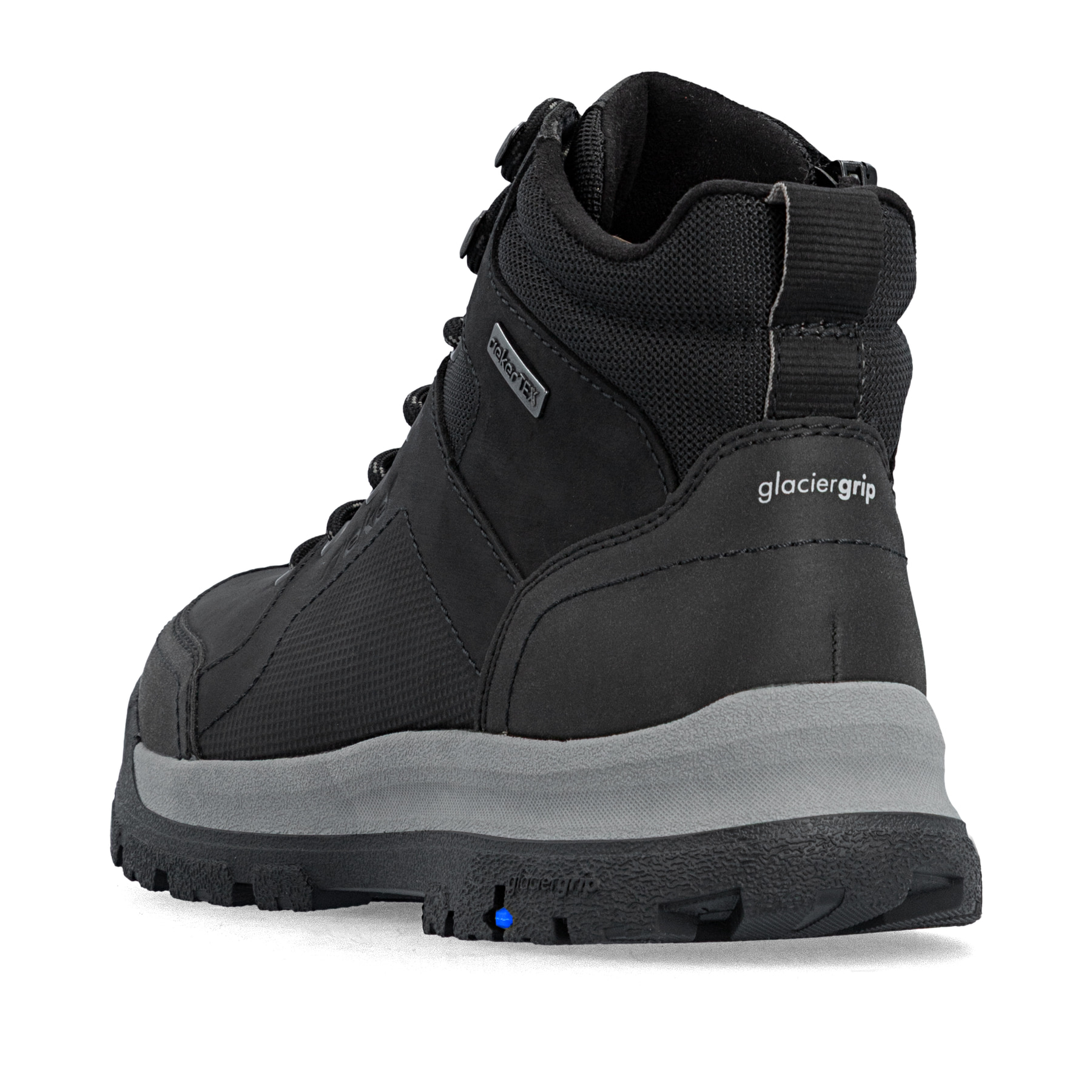 Schwarze Rieker Herren Schnürstiefel 30301-00 mit dem umdrehbaren Glacier Grip. Schuh von hinten.