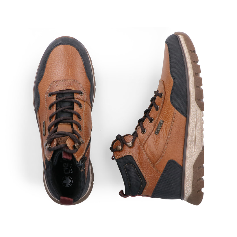 Braune Rieker Herren Schnürstiefel B9310-22 aus Glattleder. Schuh von oben, liegend.