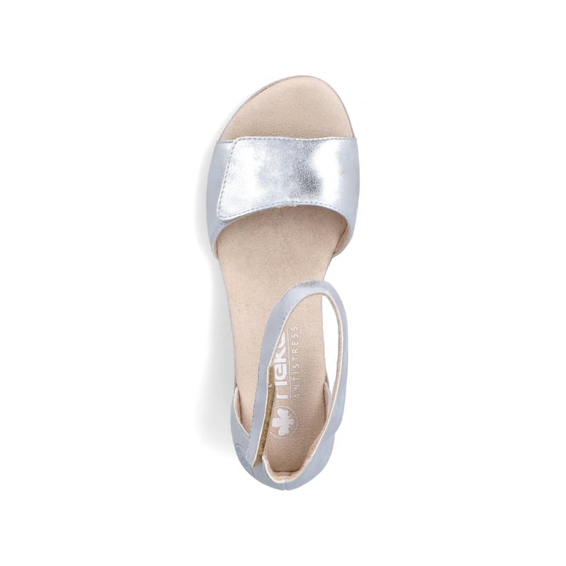 Blaue Rieker Riemchensandaletten 64960-12 mit einem Klettverschluss. Schuh von oben.