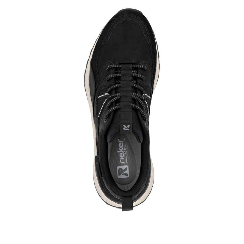 Baskets basses Rieker noires pour homme U1301-02 avec membrane RiekerTEX. Chaussure vue de dessus.