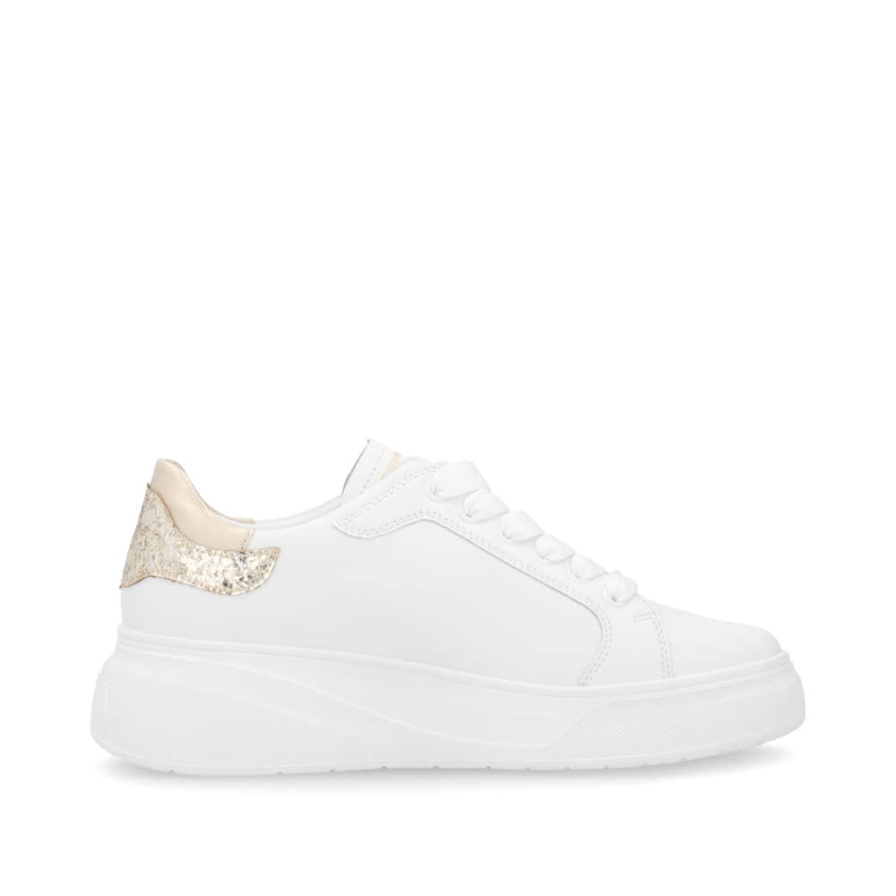 Weiße Rieker Damen Sneaker Low W2303-80 mit einer Schnürung. Schuh Innenseite.