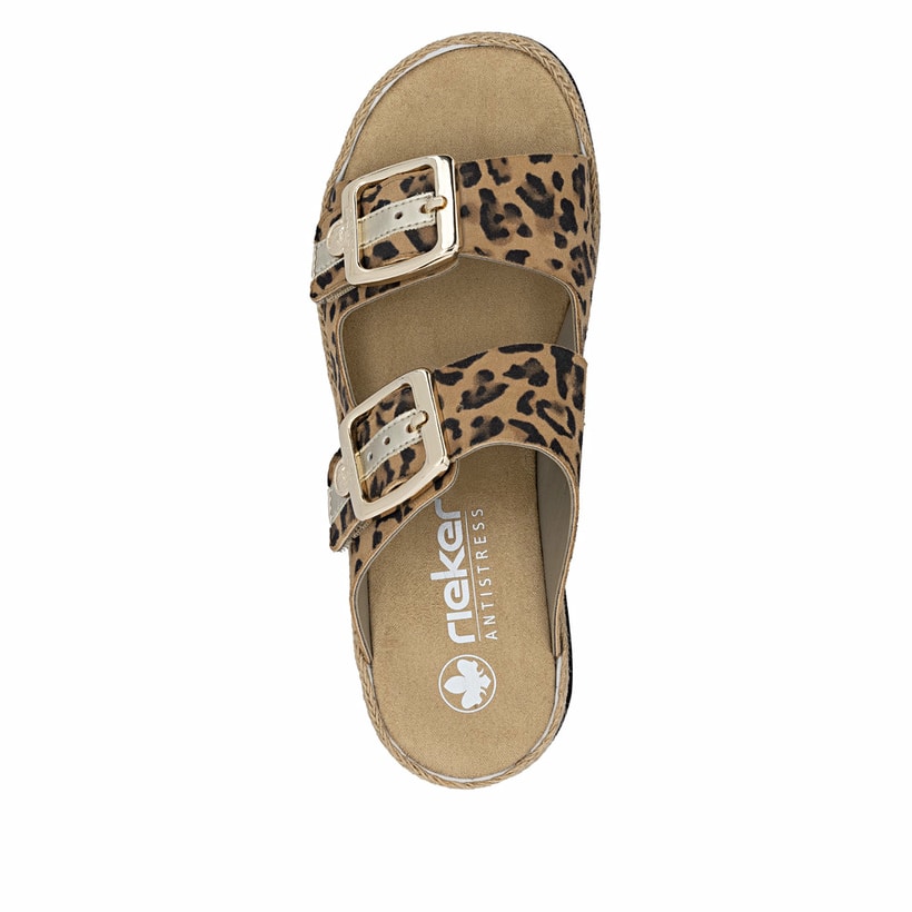 Mehrfarbige Rieker Damen Pantoletten V7955-90 aus Rauleder. Schuh von oben.