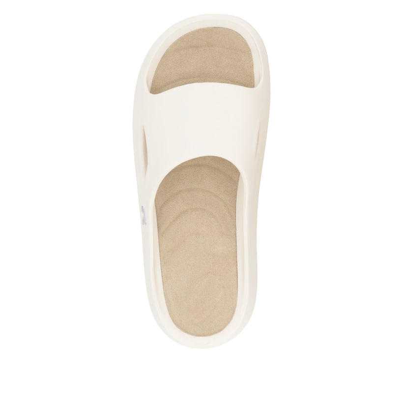 Beige Rieker Herren Pantoletten U3350-60 mit flexibler und ultraleichter Sohle. Schuh von oben.