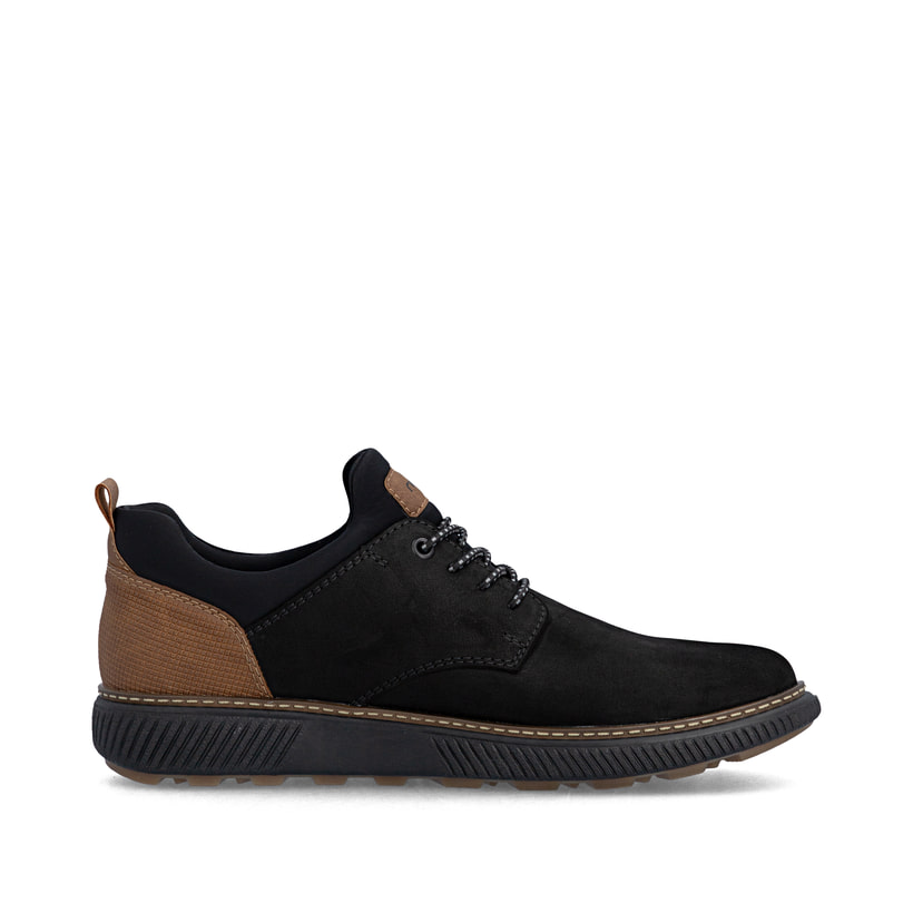 Schwarze Rieker Herren Slipper B3360-00 aus Rauleder mit einem Gummizug. Schuh Innenseite.