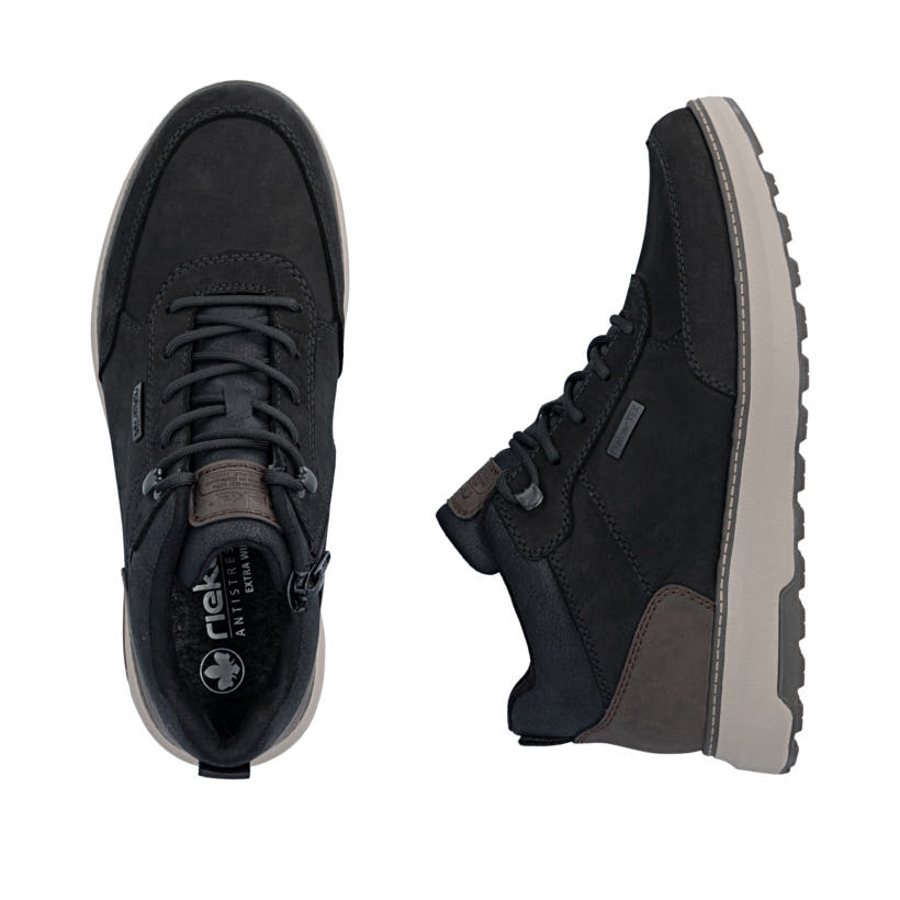 Schwarze Rieker Herren Sneaker High B5501-00 aus Rauleder. Schuh von oben, liegend.