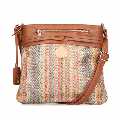 Rieker Damen Handtasche H1519-62 in Cremebeige-Karamellbraun aus Textil mit Reißverschluss. Handtasche getragen.
