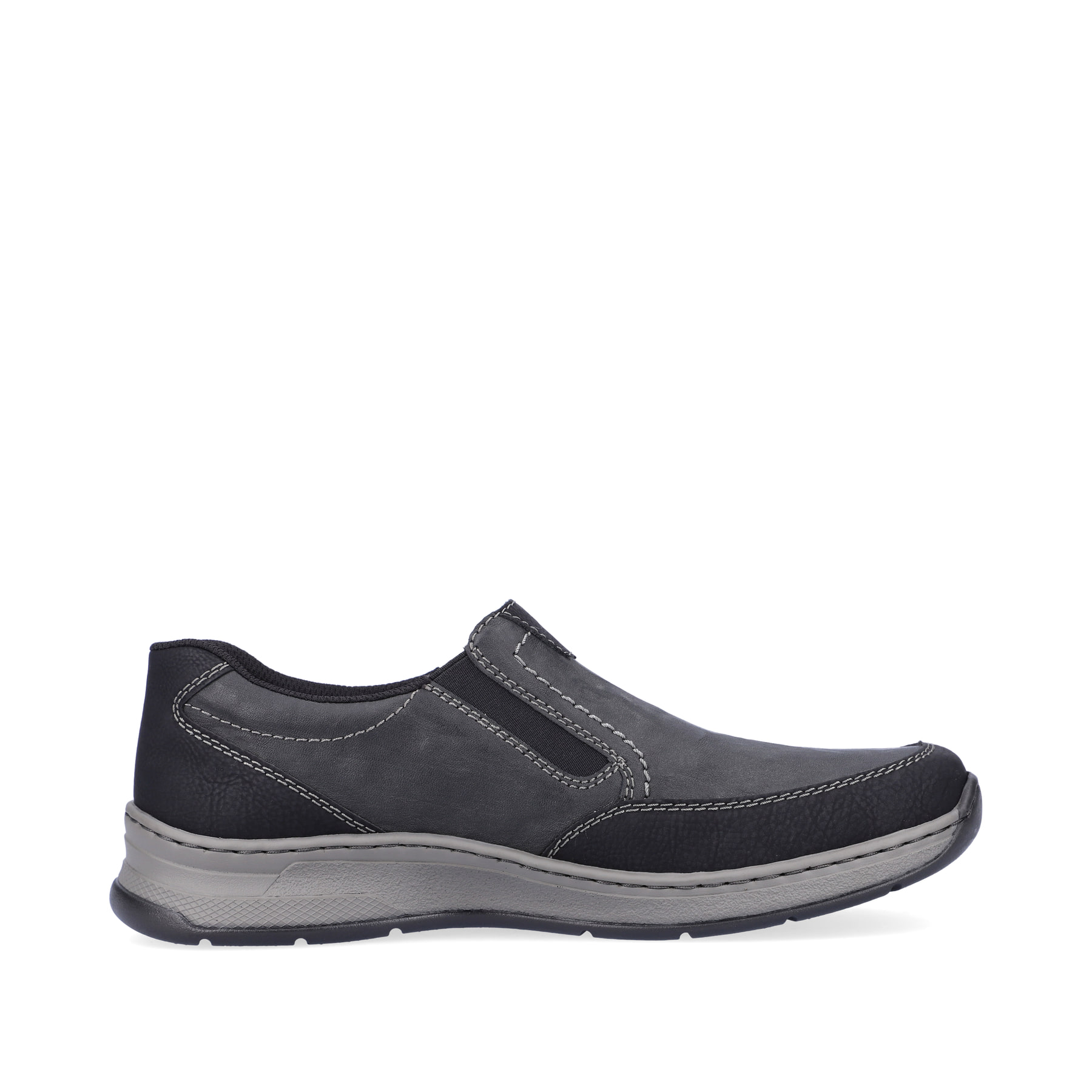 Mocassins Rieker gris pour hommes 14362-00 avec bande élastique. Côté intérieur de la chaussure.