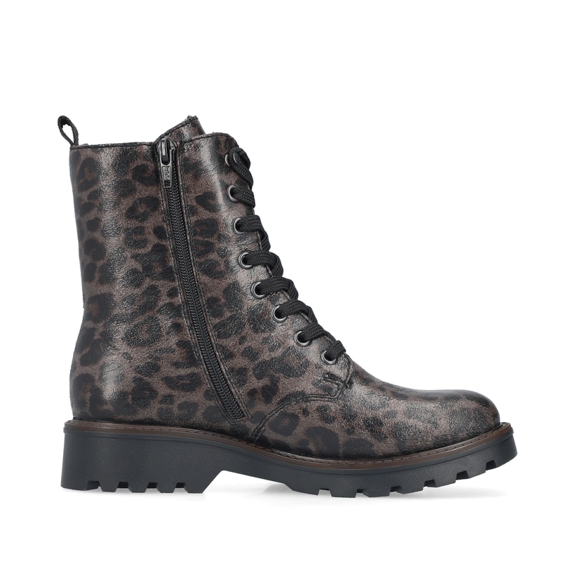 Graue vegane Rieker Damen Biker Boots 73210-42 mit Leo-Print. Schuh Innenseite.