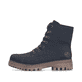 Dunkelblaue Rieker Damen Biker Boots Y7622-14 mit einem Reißverschluss. Schuh Außenseite.